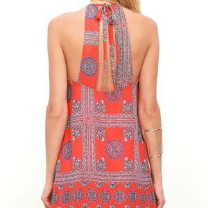 Lulus paisley mini dress - Social Philosophy coral red print halter dress